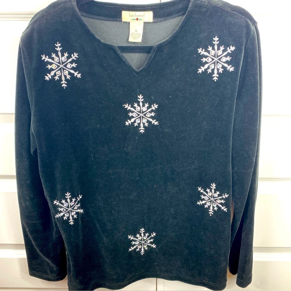 Bechamel Holiday velour sequin snowflakes party top Christmas XL Extra Large